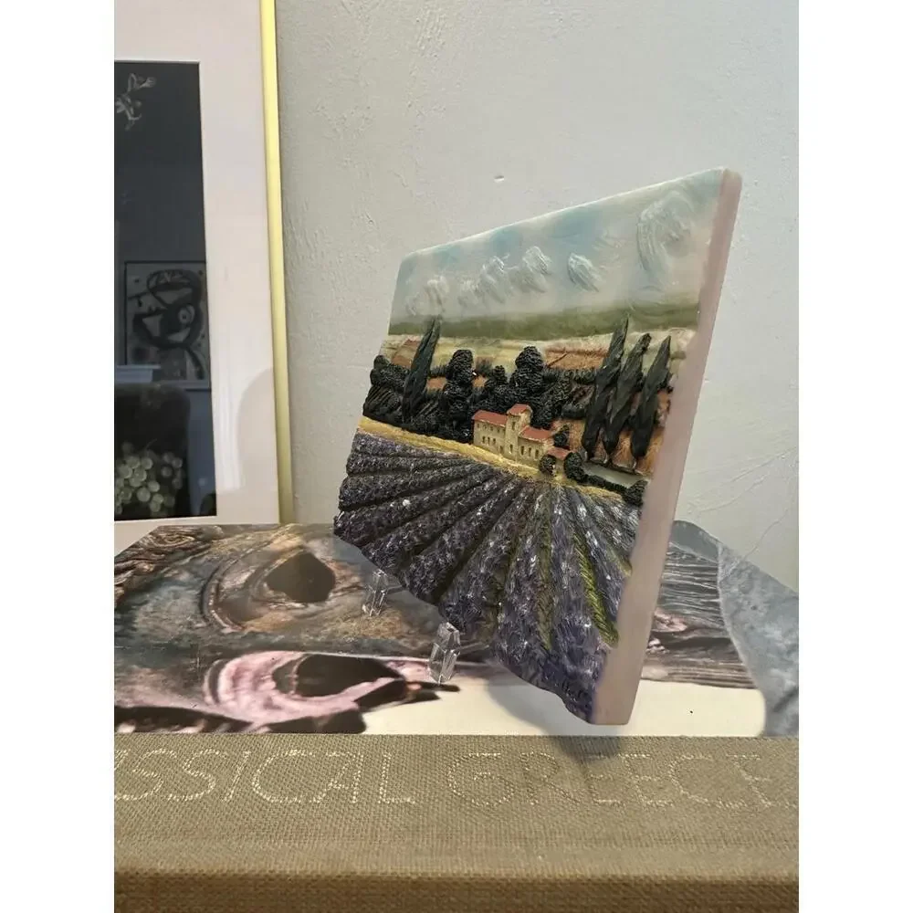 Set Of 2 Signed 6”x5” Textured Wall Plaques Tuscan Fields Landscape Gallery Wall
